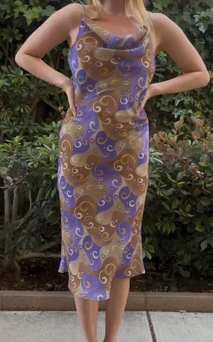 Vintage Purple Swirl Cowl Neck Midi Dress thumbnail 1