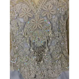 1990s Vintage Ice Blue Beaded Formal Gown Sheer Lace Bodice Custom S-M thumbnail 10