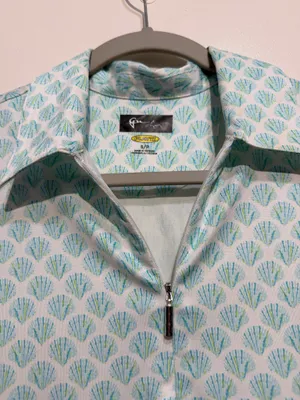 Greg Norman Play Dry Women’s Golf Polo Top Blue Green Shell Print Size Small thumbnail 4