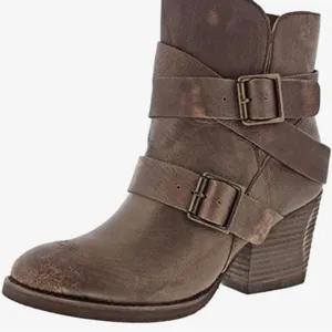 Naughty Monkey Cross My Heart Brown Distressed Leather Buckle Ankle Boots Women’s Size 9 thumbnail 5