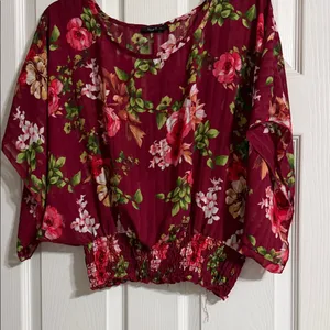 Love J Burgundy Floral Blouse thumbnail 1