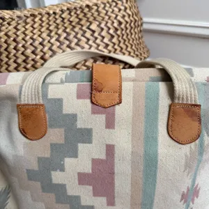 Vintage 90s Southwestern Pattern Canvas Satchel Clamshell Small Tote Mauve Teal thumbnail 7
