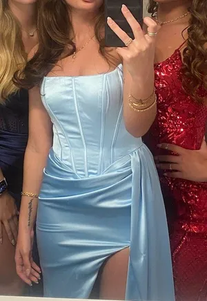 Portia and Scarlett Satin Corset Prom Dress thumbnail 4