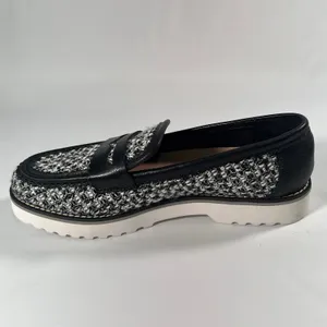 NYDJ Owen Penny Loafers‎ Bouclé Fabric Upper / Leather Trim Lug Sole Shoes 9M thumbnail 6