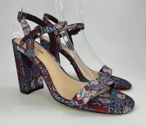 Gianni Bini Mckaria Jacquard Floral Block Heel Sandals Burgundy Blue 7.5 Wedding thumbnail 1