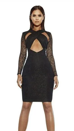 House Of CB NWT Emira black lace peekaboo mini dress. Size Medium. thumbnail 5
