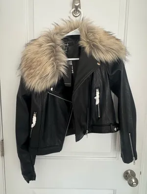 Black leather jacket with Fur  thumbnail 1