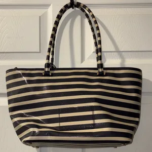 Kate Spade Cedar Street stripped Harmony tote bag in off shore blue and ivory thumbnail 1