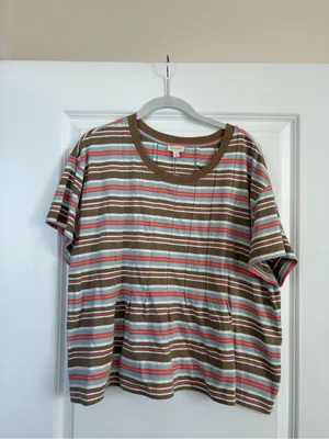 NWT Anthropologie Pilcro Pleated Swing Tee Pink Sporty Stripe Size XL thumbnail 3