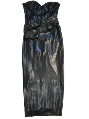 NWT House Of CB Juliana Strapless Vegan Faux Leather Dress in Black L Plus Cup thumbnail 4