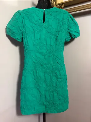 J Crew Size 10 Dublin Green Eyelet Puff Sleeve Floral Embroidery Dress thumbnail 2