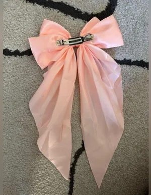 Amazon Elegant Pink Satin Hair Bow Clip thumbnail 4