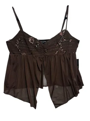 Mixed Threads Los Angeles XL Brown Sequin Embellished Sheer Babydoll Cami TopNWT thumbnail 3
