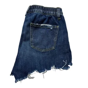 Aerie Denim Jean Shorts Size M Dark Wash Elastic Waist Distressed Hem thumbnail 3