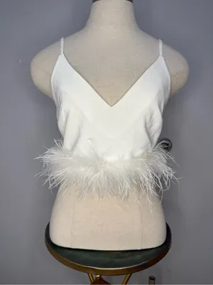 Nasty Gal White Feather-Trim V-Neck Camisole thumbnail 2