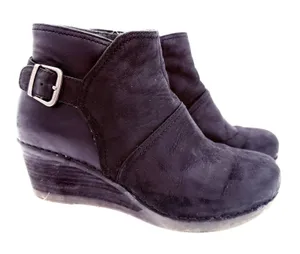 Dansko Women's Black Leather Shirley Buckle Zip Wedge Booties Boots Size 39 / 9 thumbnail 1