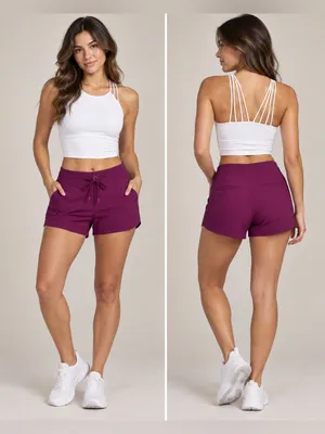 Athleta Hudson Board Shorts Women Size 10 Magenta Berry Stretch Drawstring thumbnail 2