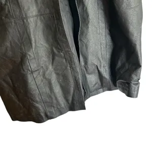 Vintage 90's Marco Morani Black Leather Long Trench Coat Women’s L Suede Trim thumbnail 3