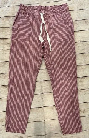 Vince Camuto Red Striped Drawstring Waist Linen Cotton Blend Pants size Small thumbnail 1