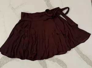 Free People Sateen Mini Wrap Skirt Women’s Small Chocolate Brown Bohemian Indie thumbnail 1