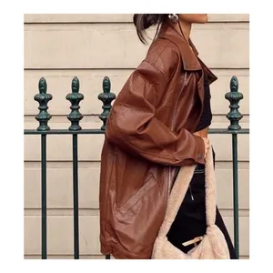 Princess Polly - Next In Line Faux Leather Oversized Biker Jacket in Brown thumbnail 4