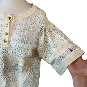POL Number Floral Crochet Button Detail Half Sleeve Top thumbnail 5
