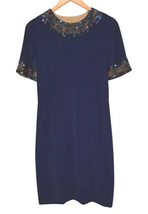 Bob Mackie Cocktail Dress Sz 6 Navy Blue Beaded Sequin‎ Sheath Vintage Glam thumbnail 1