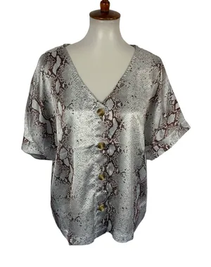 Entro Top Large Button Down Short Sleeve Boho Casual Festival thumbnail 1