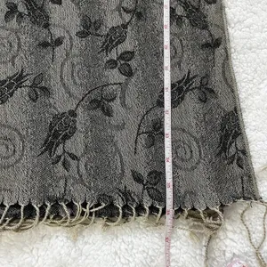 Women's Black Beige Floral Pashmina Scarf Viscose Acrylic Elegant Fringe Wrap thumbnail 6