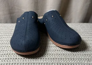 Shieiver Women Black Perforated Floral Studded Slip On Clog Mules Size 7.5 (38) thumbnail 1