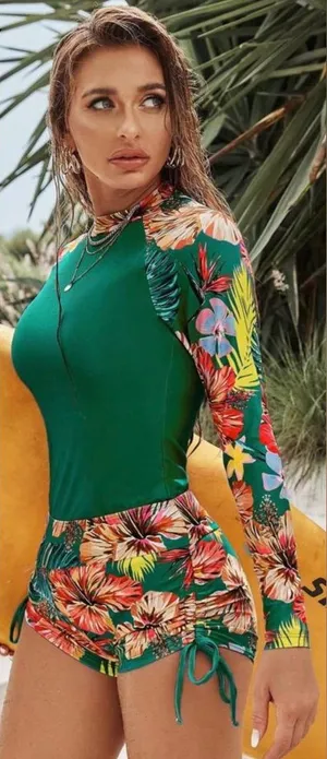 Floral Green Women's Swimwear thumbnail 1