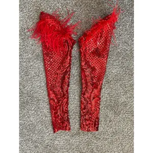 Sequined Red Sleeve Costume Concert Taylor Swift Feather Sequin‎ Costume Sexy thumbnail 2