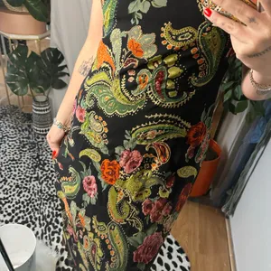 Vintage Floral Paisley Sequin Midi Sheath Dress Black Medium thumbnail 4