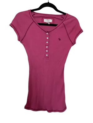 Abercrombie Fitch‎ VTG Womens Ribbed Henley T Shirt Baby Doll Moose Logo Size L thumbnail 1