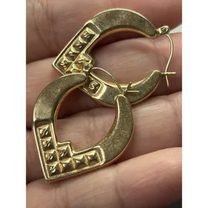 Vintage 14k Yellow Gold Hearts Hollow Hoop Earrings 3.2 Grams WITH DENTS thumbnail 4