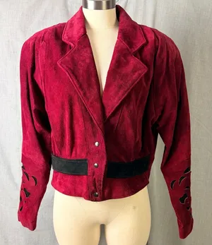 Vintage Phoenix Burgundy Black Suede Cutout Cropped Jacket‎ M Art Western AS IS thumbnail 1