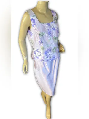 Vintage Y2k Dress Barn Purple Floral Print Satin Sheen Skirt Set (10) thumbnail 7