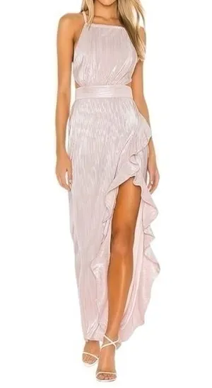 Michael Costello X Revolve Women’s Size XS Light Pink Crinkle Henrik Ruffle Gown thumbnail 1