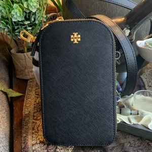 Authentic TORY BURCH leather saffiano dual zip phone cards crossbody thumbnail 2