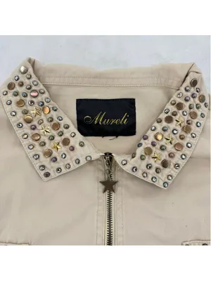 Vintage 90s Beaded Jacket 90s Rhinestones Studs Stars Zip Front Size XL-XXL thumbnail 3