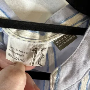 Anthropologie Building Blue‎ White Striped Tie Waist Button Down Blouse Top Sz 8 thumbnail 4