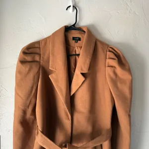 Ontwefth Tan Brown Belted Coat Womens Size S Puffy Sleeves Lined Long Preppy‎ thumbnail 2