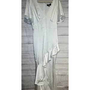 Lulus Eternal Bond White Satin Ruffled Flutter Sleeve Maxi Dress Size MEDIUM thumbnail 2