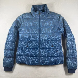 Guess Womens Blue Floral Damask Puffer Jacket Full Zip Quilted Coat Large L thumbnail 1