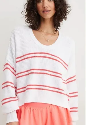 NWT Aerie Beyond Cropped Sweater White Stripes thumbnail 1