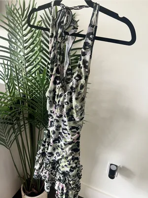 Halter Neck Ruffle Mini Dress - Green Leopard Print thumbnail 2