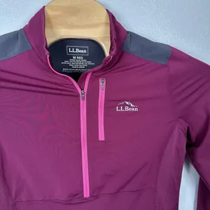 LL Bean Womens Size Medium 1/2 1/2 Zip Active Pullover Long Sleeve Maroon Wine‎ Purple thumbnail 2