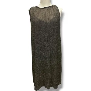 303 MANGO Suit | NWOT Turkey Metallic Gold Shimmer Sleeveless Midi Dress (Sz M) thumbnail 2