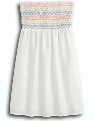 Wild Fable White Smocked Rainbow Embroidered Strapless Mini Dress XS thumbnail 1