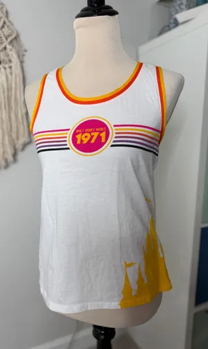 White Yellow Orange Walt Disney World 1971 Retro Kidcore Bloke Tank Top Shirt S thumbnail 1